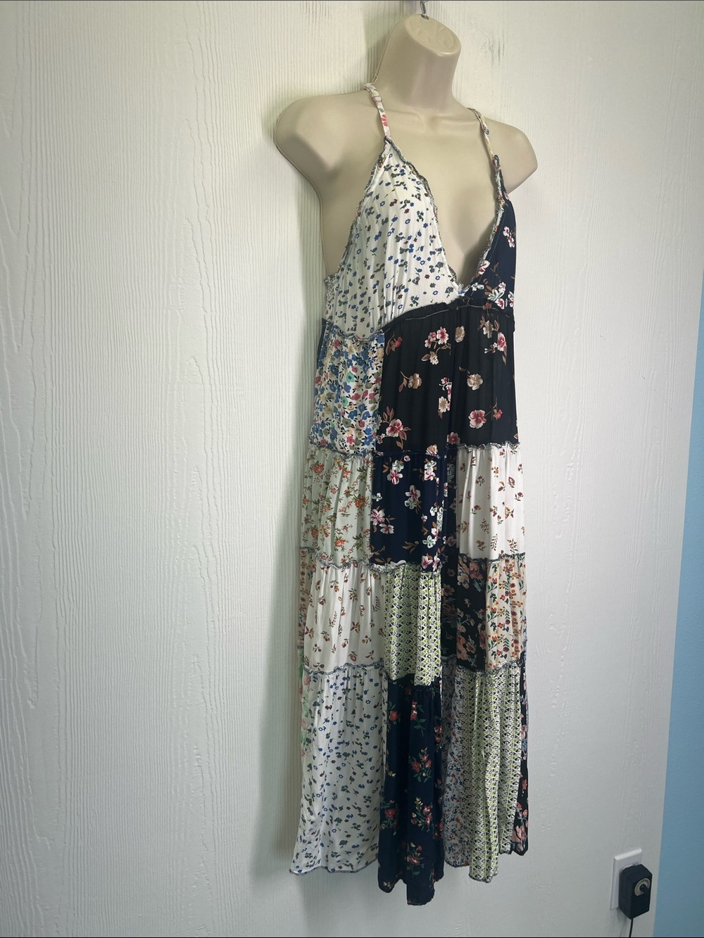 Paani - Bohemian Floral Patchwork Tiered Sleeveless Midi Dress Size Small - Picture 2 of 12